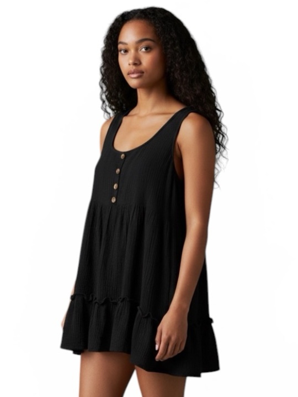 A. CALIN BY FLYING TOMATO Button Detail Mini Tank Dress L 20” p2p Black NWOT
